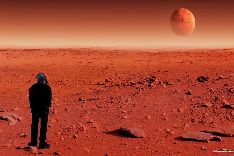 Prompt: picture spiritual native american man standing on mars look out at earth, realism, photograph, vibrant colors, red lighting, mist, smoke, complex background,