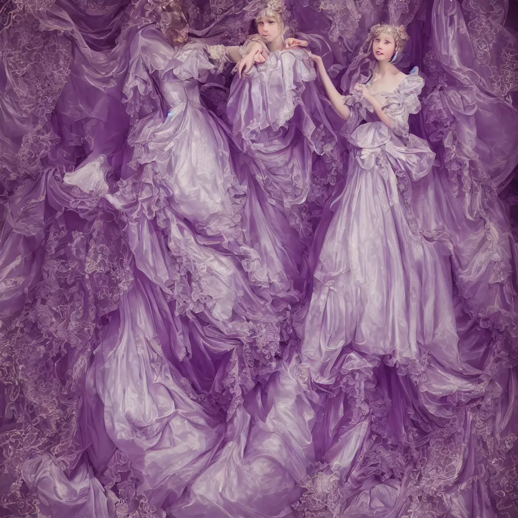 Image similar to purple dress in the style of rococo ，Victorian era，jellyfish element，dreamy, soft ,Backlight ,luminescence，highly detailed,8k