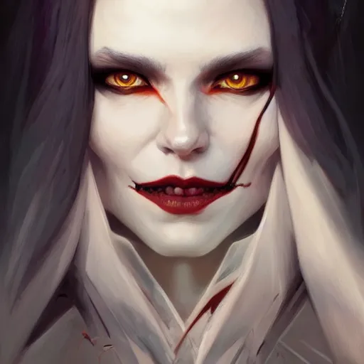 Image similar to perfectly - centered - portrait - photograph of evil vampire, super highly detailed, professional digital painting, artstation, concept art, smooth, sharp focus, no blur, no dof, extreme illustration, unreal engine 5, 8 k, art by artgerm and greg rutkowski and alphonse mucha loish and wlop