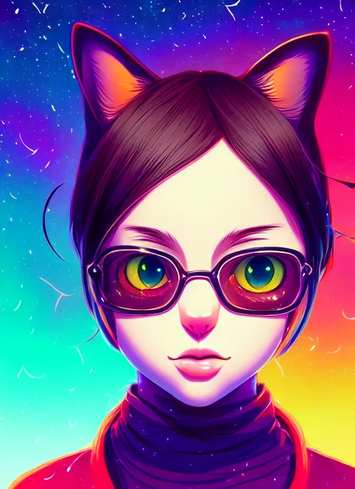 Image similar to ⁠portrait of a cat, cosmic background, rich vivid colors, ambient lighting, dynamic lighting, 4k, HQ, official media, anime key visual, makoto shinkai, ilya kuvshinov, lois van baarle, rossdraws, detailed, trending on artstation