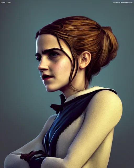 Prompt: portrait painting from emma watson as batman, by mark ryden and pixar and hayao miyazaki, unreal 5, daz, hyperrealistic, octane render, cosplay, rpg portrait, dynamic lighting, intricate detail, summer vibrancy, cinematic