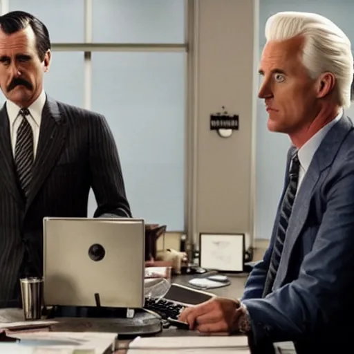 Prompt: Don Draper and Roger Sterling in an office in the Simpsons serie (2017)