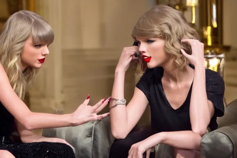 Prompt: photo of Taylor Swift having a conversation with Taylor Swift