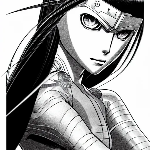 Image similar to alita by yukito kishiro. medium shot. black and white manga. pencil drawing.