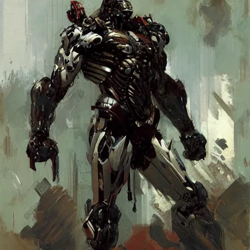 Image similar to muscular male cyborg, muscle, painting by gaston bussiere, craig mullins, greg rutkowski, yoji shinkawa