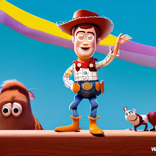 Image similar to where in waldo in toy story 3, 3 d render, 8 k, vivid, medium shot, wes anderson frame style