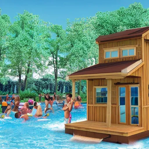 Prompt: water park as a tiny house realistic image