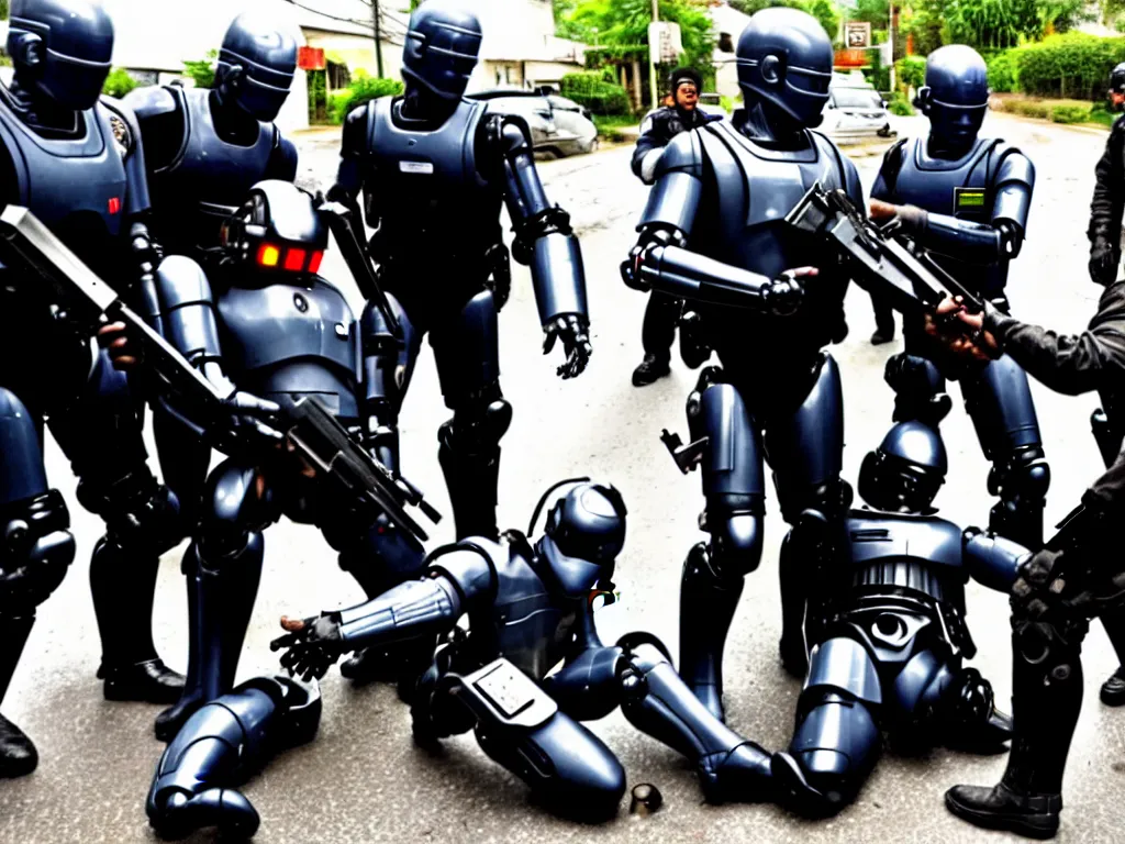 Image similar to robocop arresting looters