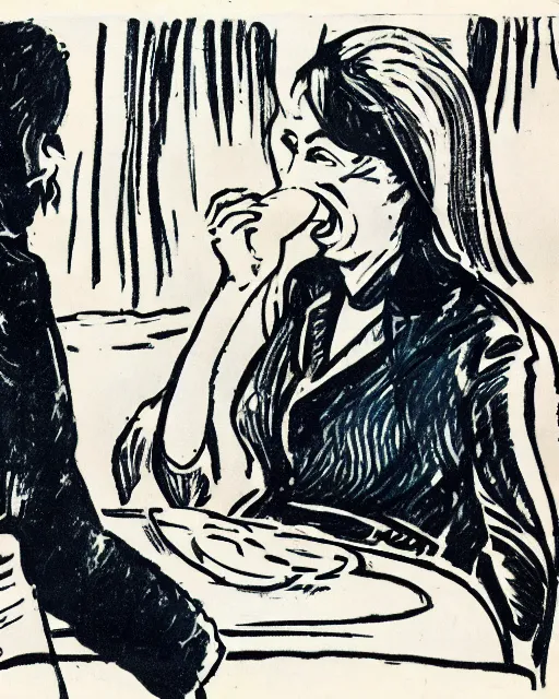 Image similar to Melania Trump eating garbage. Ernst Kirchner.