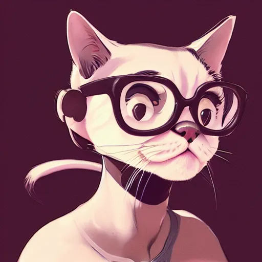 Prompt: a modern cat with glasses, in the style of artgerm and charlie bowater and atey ghailan and mike mignola, unreal engine 6, detailed and intricate environment