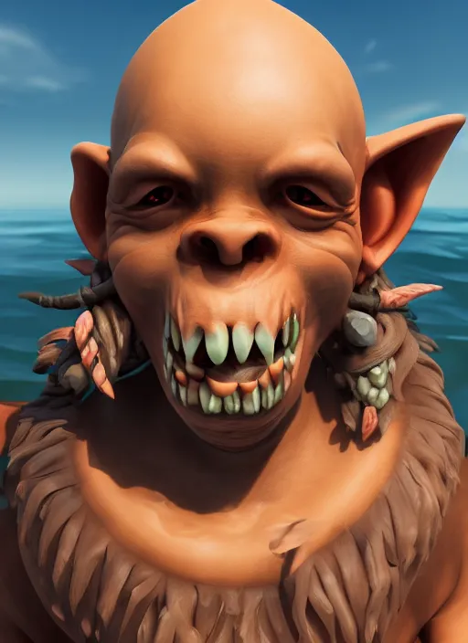 Prompt: A goblin pirate, blender, portrait, detailed, 4k, ocean background, bokeh