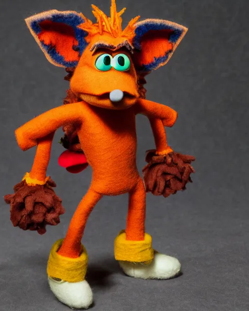 Image similar to crash bandicoot linde as a muppet. highly detailed felt. hyper real photo. 4 k.