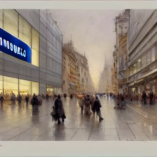 Prompt: (((2030s Interior of a Samsung Microsoft Apple flagship store muted colors.))) by Jean-Baptiste Monge !!!!!!!!!!!!!!!!!!!!!!!!!!!