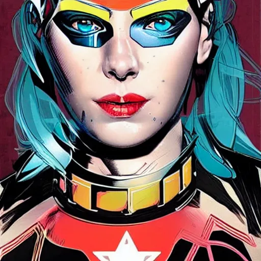 Image similar to portrait of a female android, by DC comics, MARVEL comics and Sandra Chevrier