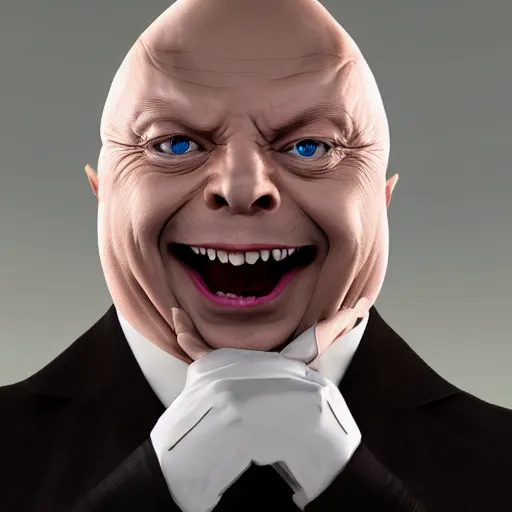 Image similar to Laughing Dr Evil from Austin Powers, portrait, sharp focus, digital art, Hyper-realistic, 4K, Unreal Engine, Highly Detailed, HD, Dramatic Lighting by Brom