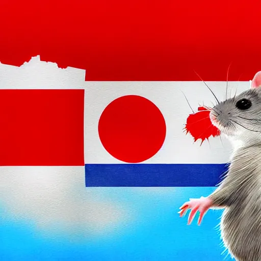 Image similar to rat in tokyo waving japan flag, digital painting