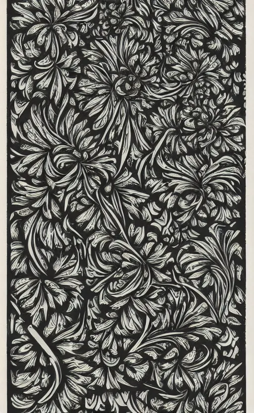 Prompt: flowers with a fractal pattern, woodcut, black and green, ornamental