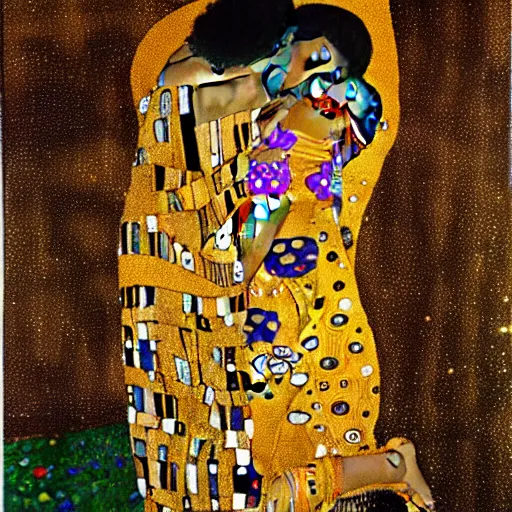 Prompt: a painting of Prince in the style of Klimt. Gold color scheme