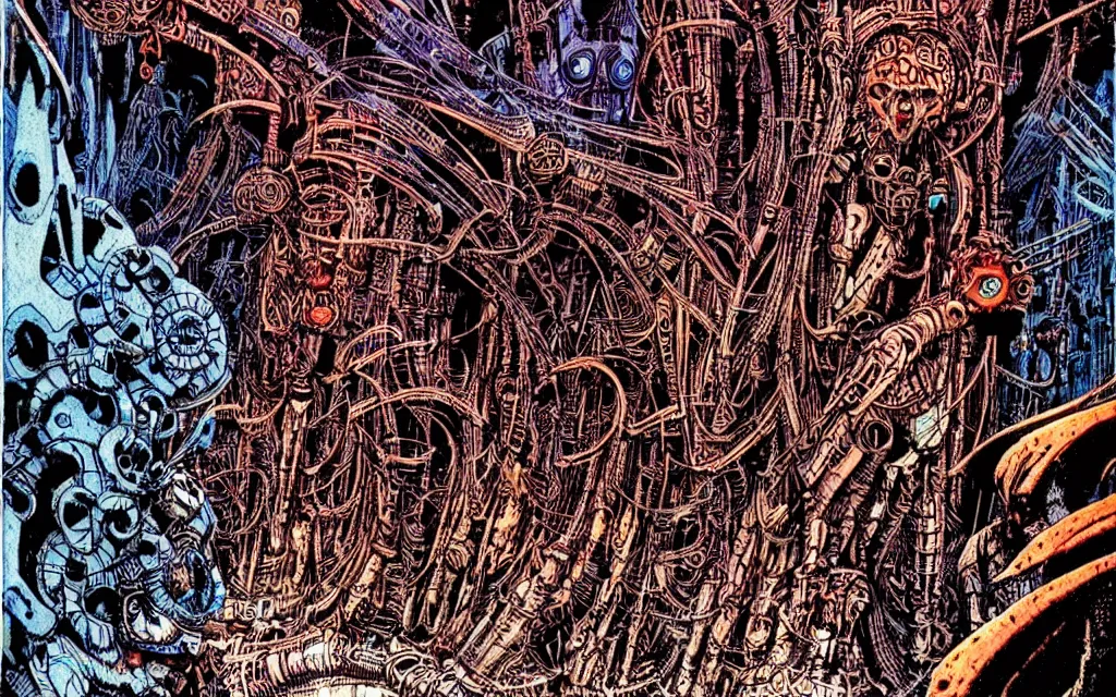 Image similar to techno - savage machine cult, perfect future, awarding winning digital art by philippe druillet