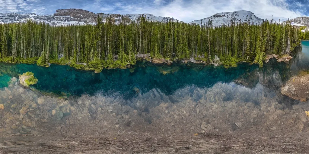 Prompt: 3 d 3 6 0 panorama of a canadian lake