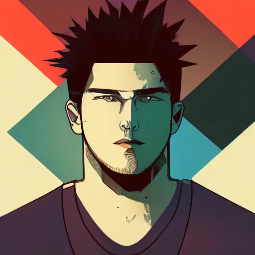 Image similar to illustration of connor mcgreggor, mix of styles, schematic, ghost in the shell color scheme, masterpiece