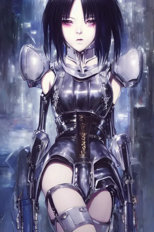 Image similar to portrait Anime girl in cyberpunk trinity blood armor, cute-fine-face, black-hair pretty face, realistic shaded Perfect face, fine details. Anime. realistic shaded lighting by Ilya Kuvshinov katsuhiro otomo ghost-in-the-shell, magali villeneuve, artgerm, rutkowski, WLOP Jeremy Lipkin and Giuseppe Dangelico Pino and Michael Garmash and Rob Rey and Yoshitaka Amano and Thores Shibamoto