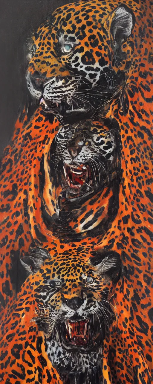 Image similar to the painting of a shaman turning into a jaguar 4 k render