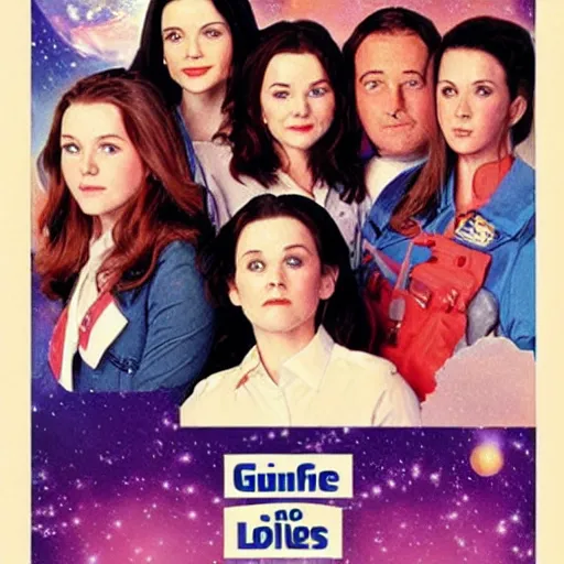 Image similar to gilmore girls in space movie poster from 1 9 9 0 s