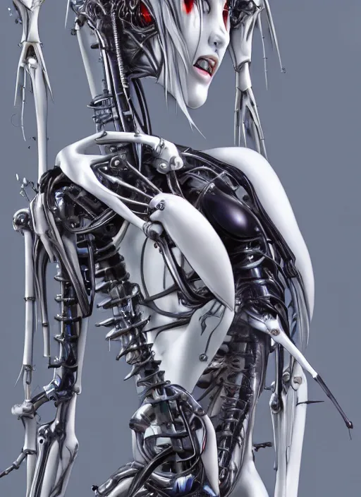 Image similar to Rei Ayanami by Yoshitaka Amano, by HR Giger, biomechanical, 4k, hyper detailed, hyperrealism, anime