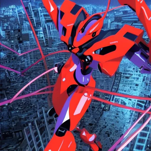 Prompt: neon genesis evangelion style robot running inside tokio, hyper detailed, 4 k n - 4 s - 5 0