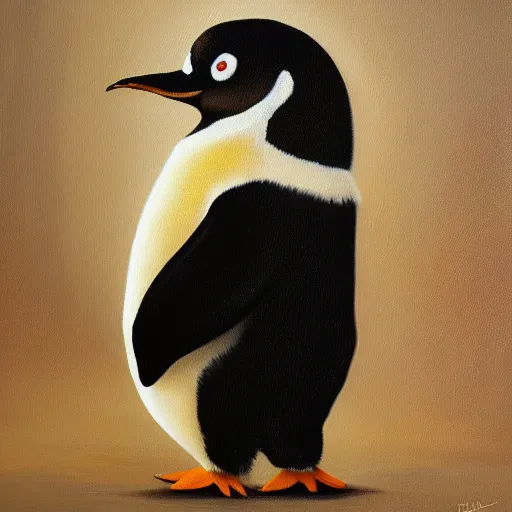 Image similar to oil painting, a developer penguin in a suit, intricate, masterpiece, artstation, stunning