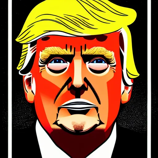 Prompt: portrait close up of donald trump by Laurie Greasley