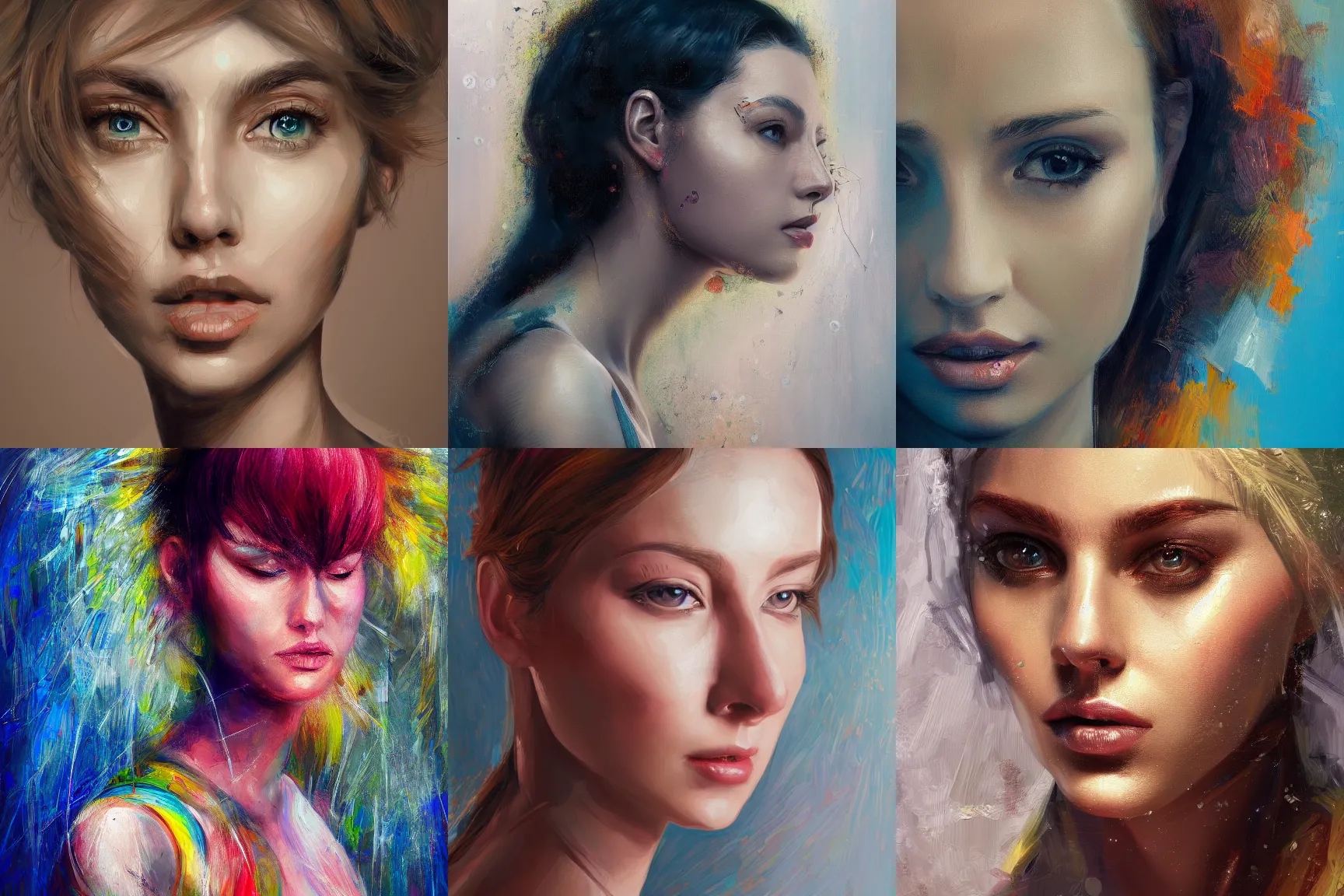 Prompt: A highly detailed 4k abstract painting of women portrait. ArtStation, CGSociety,