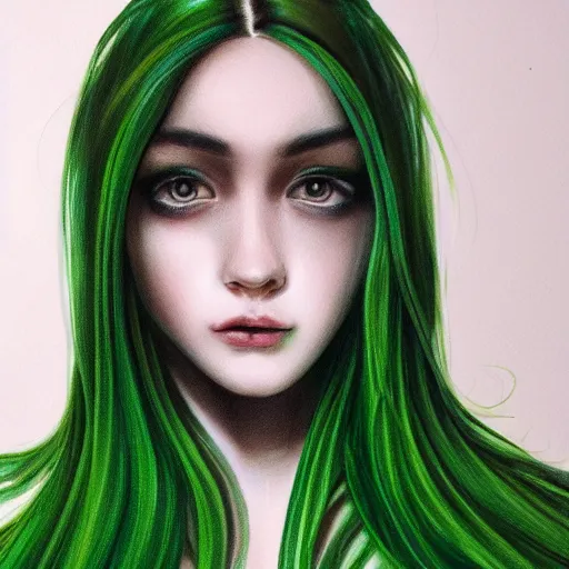 Prompt: photorealistic portrait of beautiful toxic girl, dark green hair, smooth face, glowing skin, detailed face, sharp focus