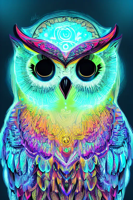 Image similar to glowing owl, beautiful colours, highly detailed, digital art, sharp focus, trending on art station