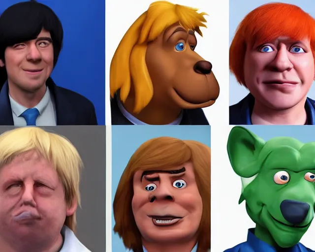 Prompt: boris johnson as scooby doo, character art, by various concept artists, redshift render, hyperrealistic face, photorealistic render