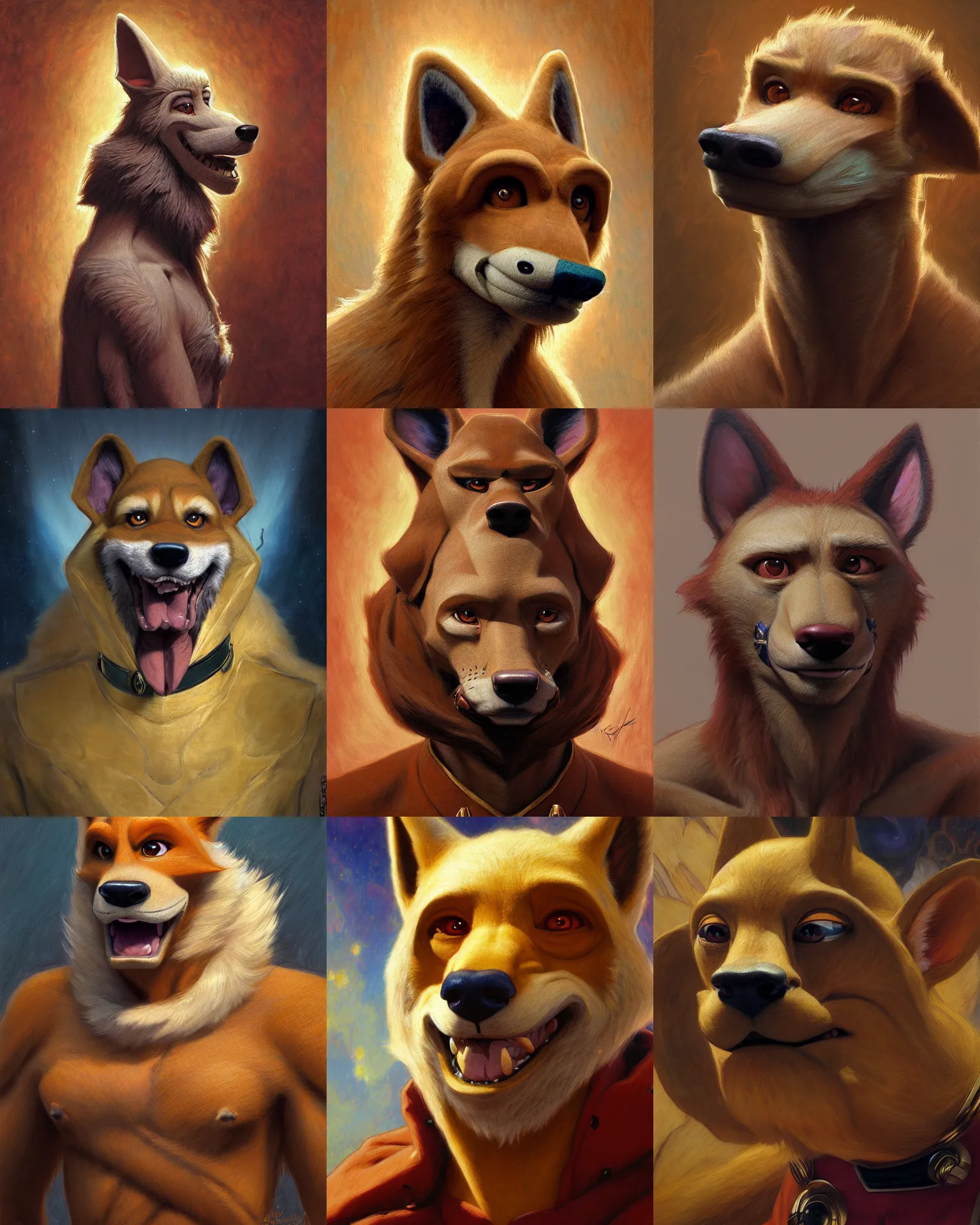 Prompt: painting of anthromorphic male canine dogman, star trek, zootopia, fursona, furaffinity, 4 k, deviantart, furry art, very expressive detailed feminine face, gaston bussiere, craig mullins, jc leyendecker, gustav klimt, artgerm, greg rutkowski, alphonse mucha