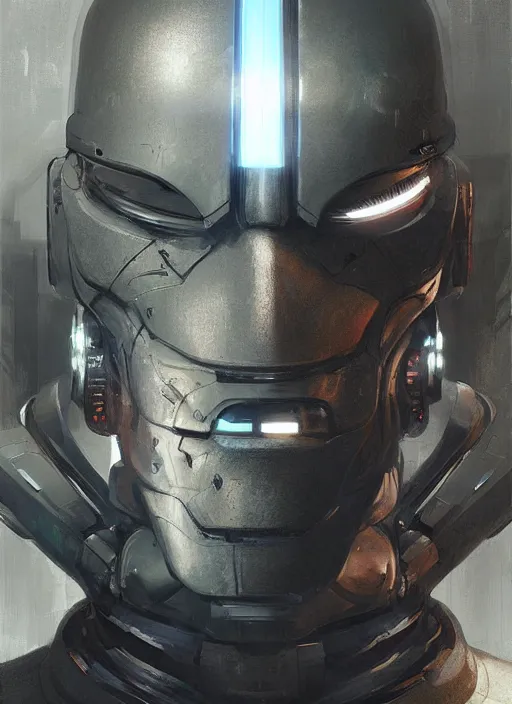 Image similar to cyborg, borg, android, strogg, face of a man, body of a robot, droid from a video game, concept art by ruan jia