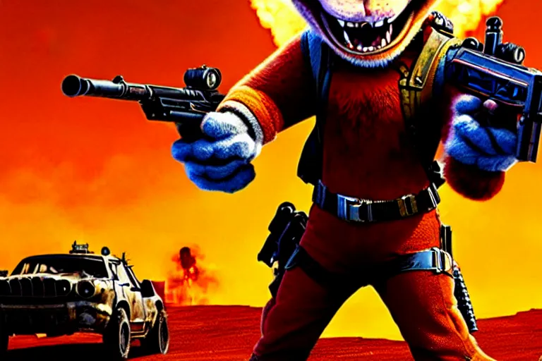 Image similar to nick wilde, heavily armed and armored facing down armageddon in a dark and gritty reboot from the makers of mad max : fury road : witness me