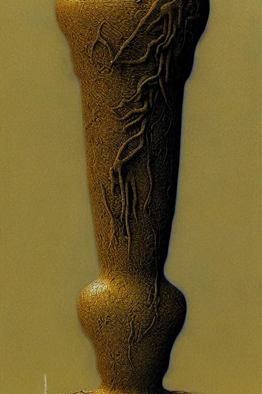 Image similar to symmetric vase, with detailed texture front view by luis royo and wayne barlowe, beksinski