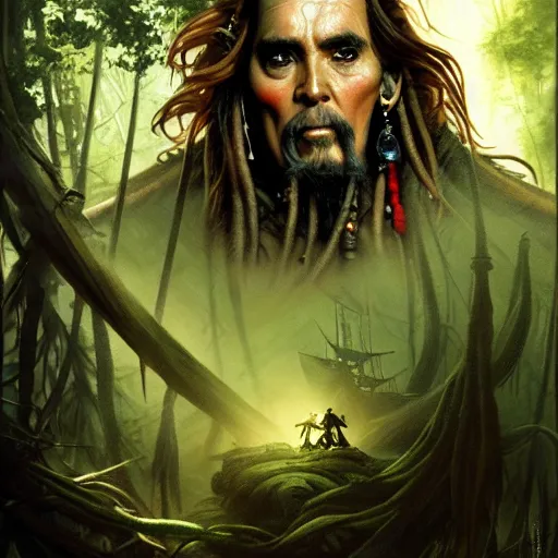 Prompt: photo of davy jones pirates of caribbean with the vladimir lenin face in the forest, highly detailed, digital painting, artstation, smooth, sharp focus, illustration, art by artgerm and greg rutkowski and alphonse mucha