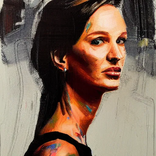 Image similar to a feminine version of female bill maher jeremy mann painting