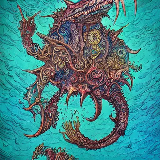 Prompt: underwater sea monster, d & d style, trending on artstation, colorful, intricate, highly detailed art by aurore folny and ilse gort and yugin maffioli