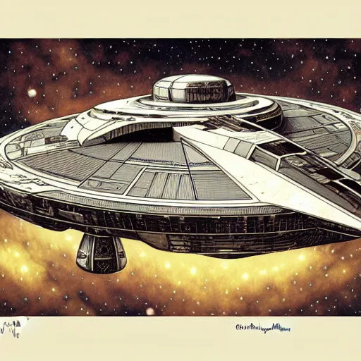 Image similar to design only, white background, symmetry, starship enterprise, by jean - baptiste monge