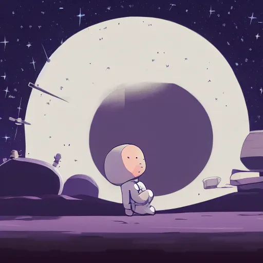 Image similar to scared baby harp seal dressed as an astronaut floating far away from a spaceship, alone in deep space, black bacgkground with scattered stars, lonely, scary, wide shot, atey ghailan, goro fujita, studio ghibli, ominous, dark lighting, clear focus, very coherent,