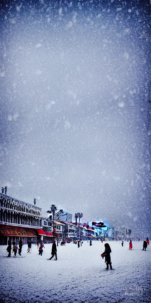 Image similar to venice beach in the snow, photograph,