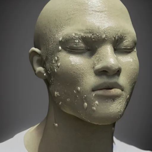 Prompt: sculpting a human face from extremely wet soft and dripping clay