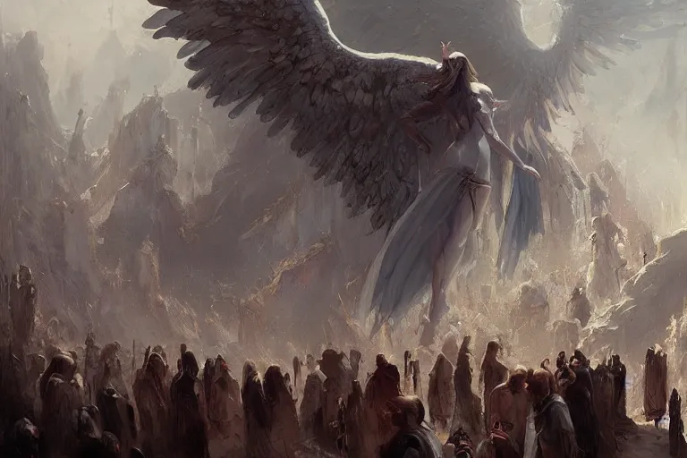 Image similar to people witnessing the rise old testament angels by greg rutkowski