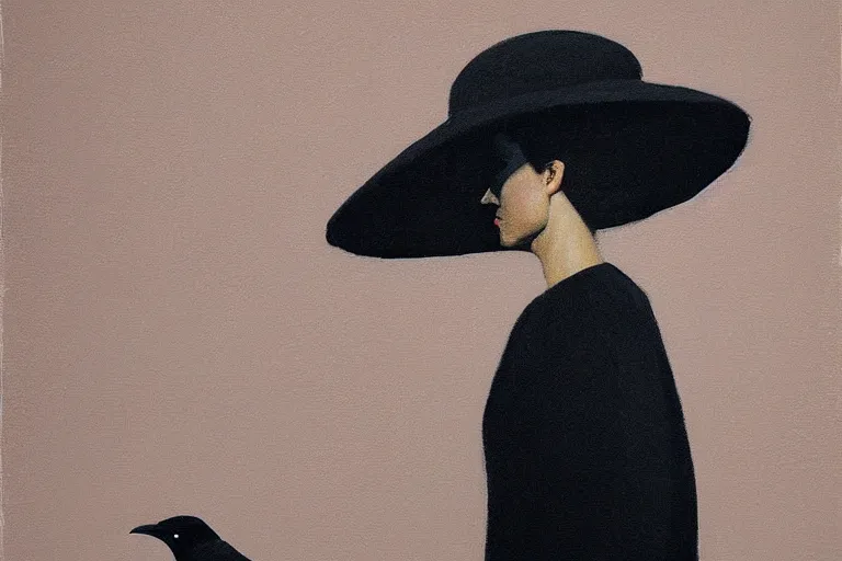 Image similar to young a woman with a raven - shaped hat artwork by tim eitel