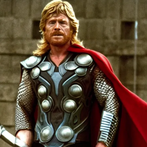 Prompt: still of robert redford as thor in thor ( 1 9 7 5 )